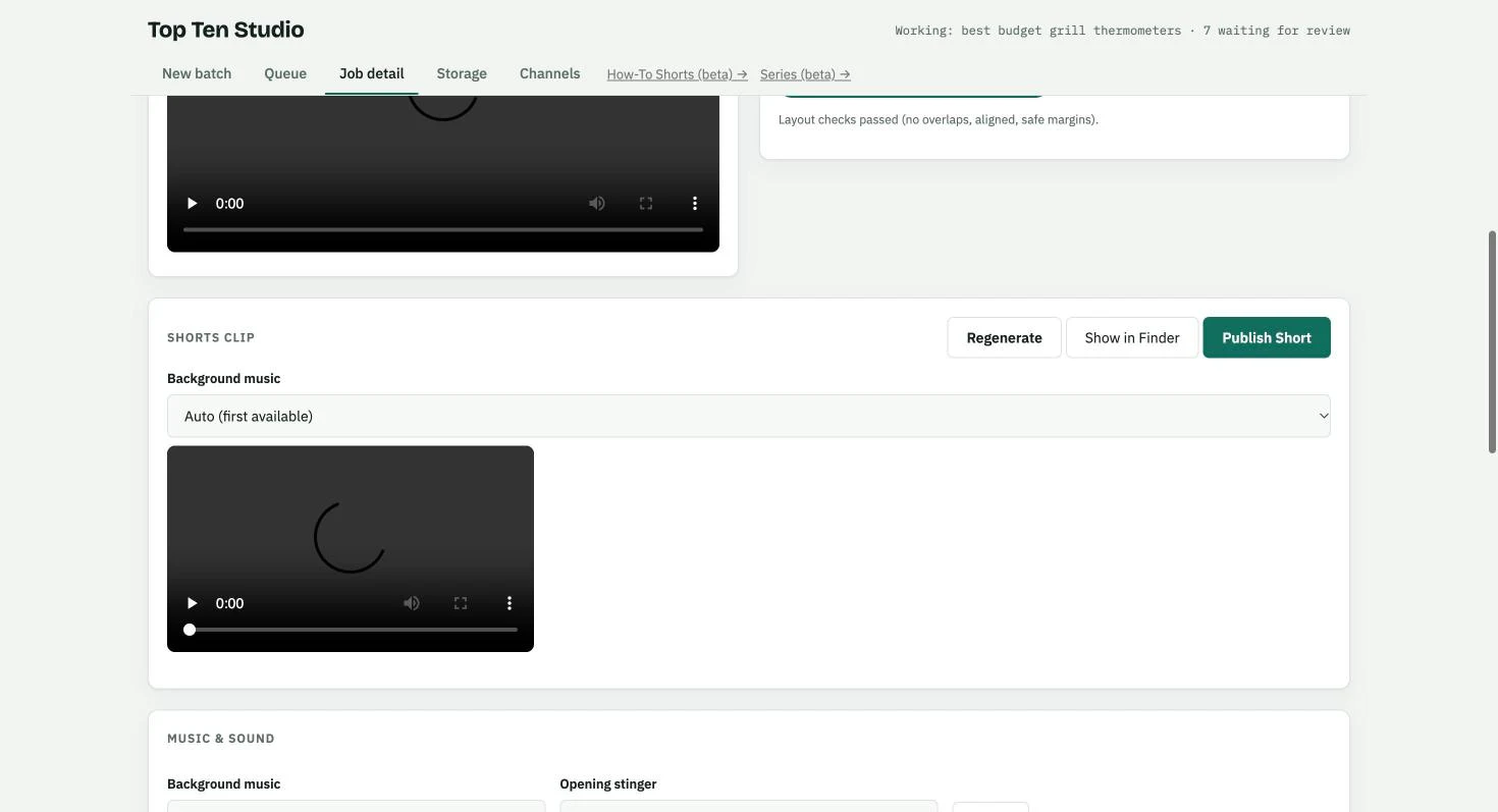 Vertical Shorts clip with selectable background music and opening stinger