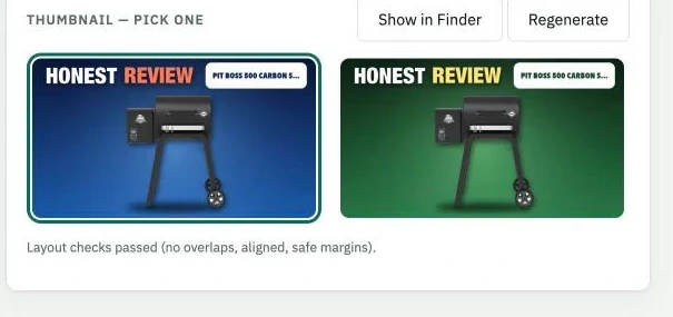Two auto-generated, layout-checked thumbnail options for the finished video